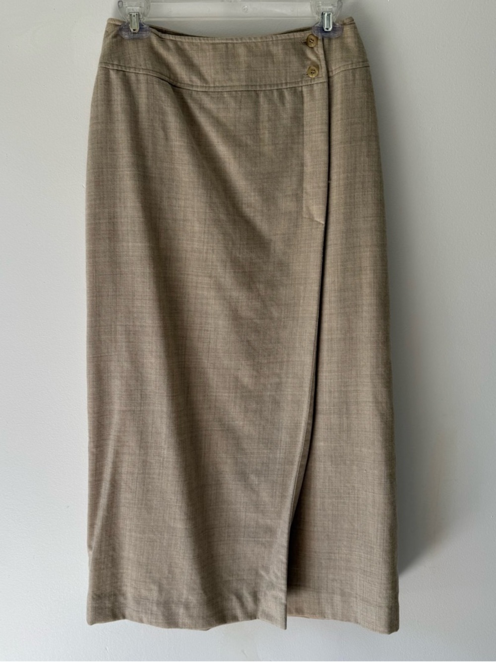 Jones New York Beige 100% Wool Wrap Midi Skirt Womens Size 8 Lined